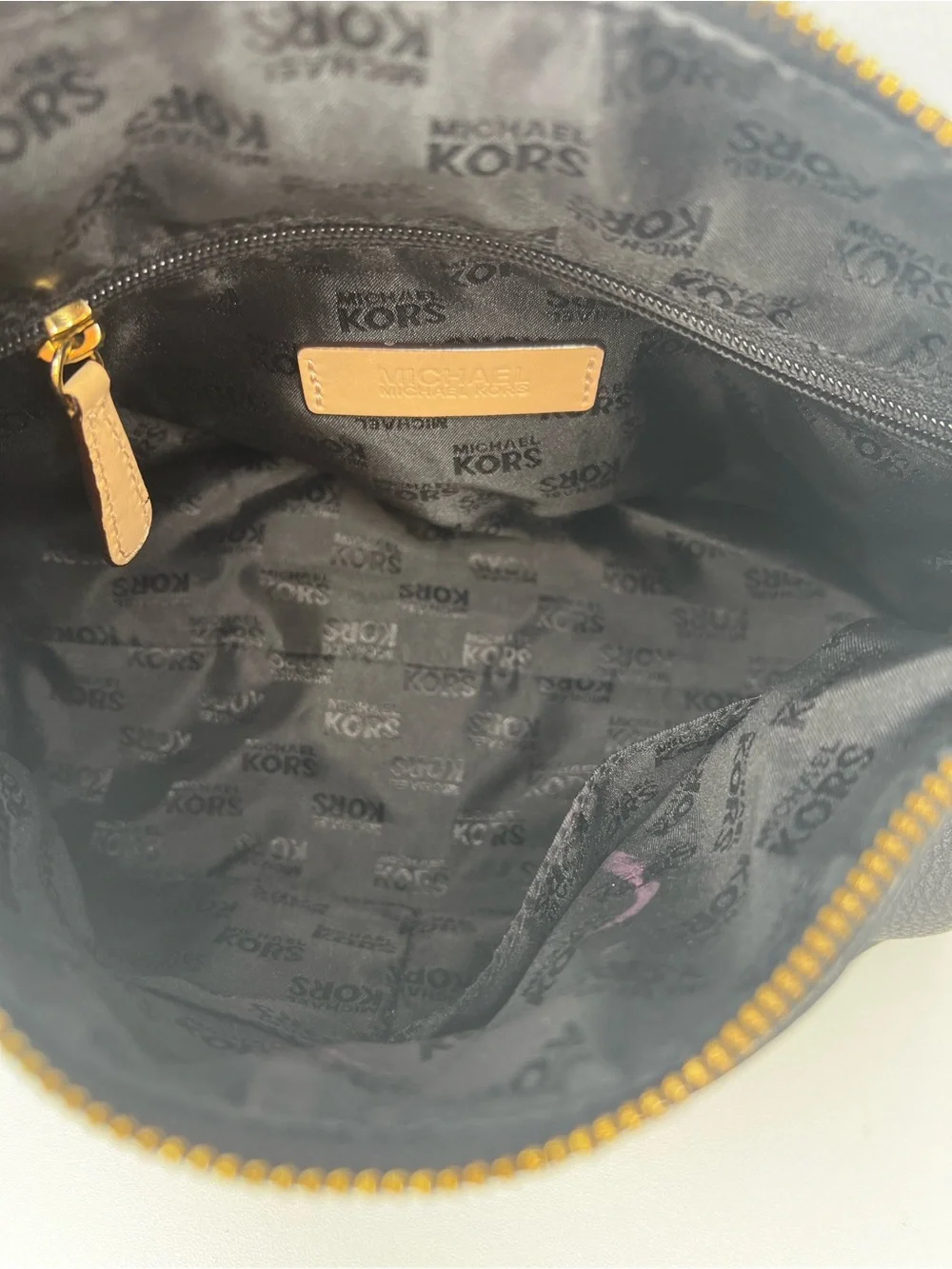 Michael Kors Black Pebbled Leather Shoulder Bag with Tan Trim
